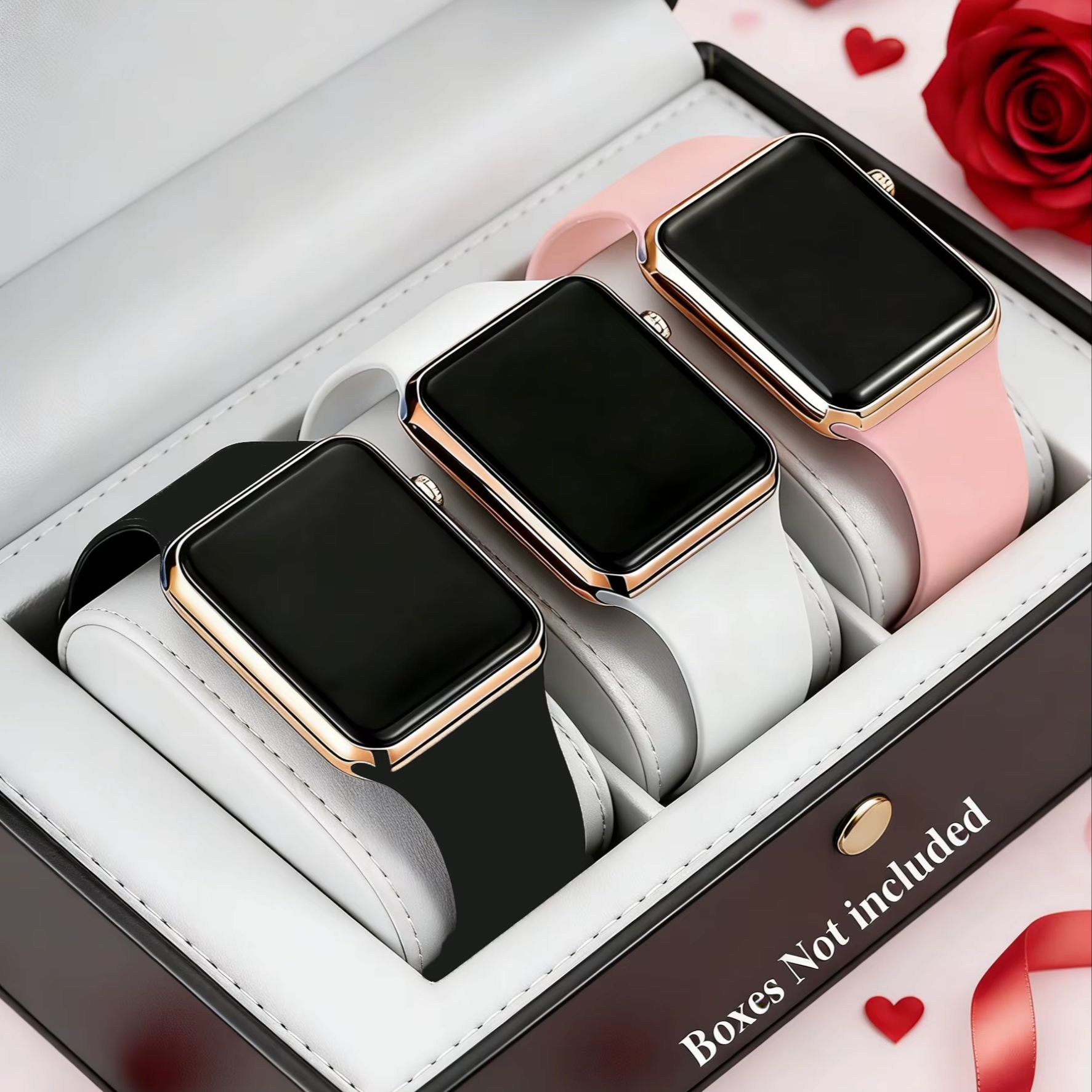 Smartwatch Watches For Girls - カップル向けの、キュートでスタイリッシュな電子腕時計3点セット。スマート機能は搭載していません。上品で愛らしいデザインで、誕生日プレゼントに最適。女の子にも男の子にも似合う、普段使いにも合う、どんなシーンにも合う、プレゼントにぴったりの選択肢です。