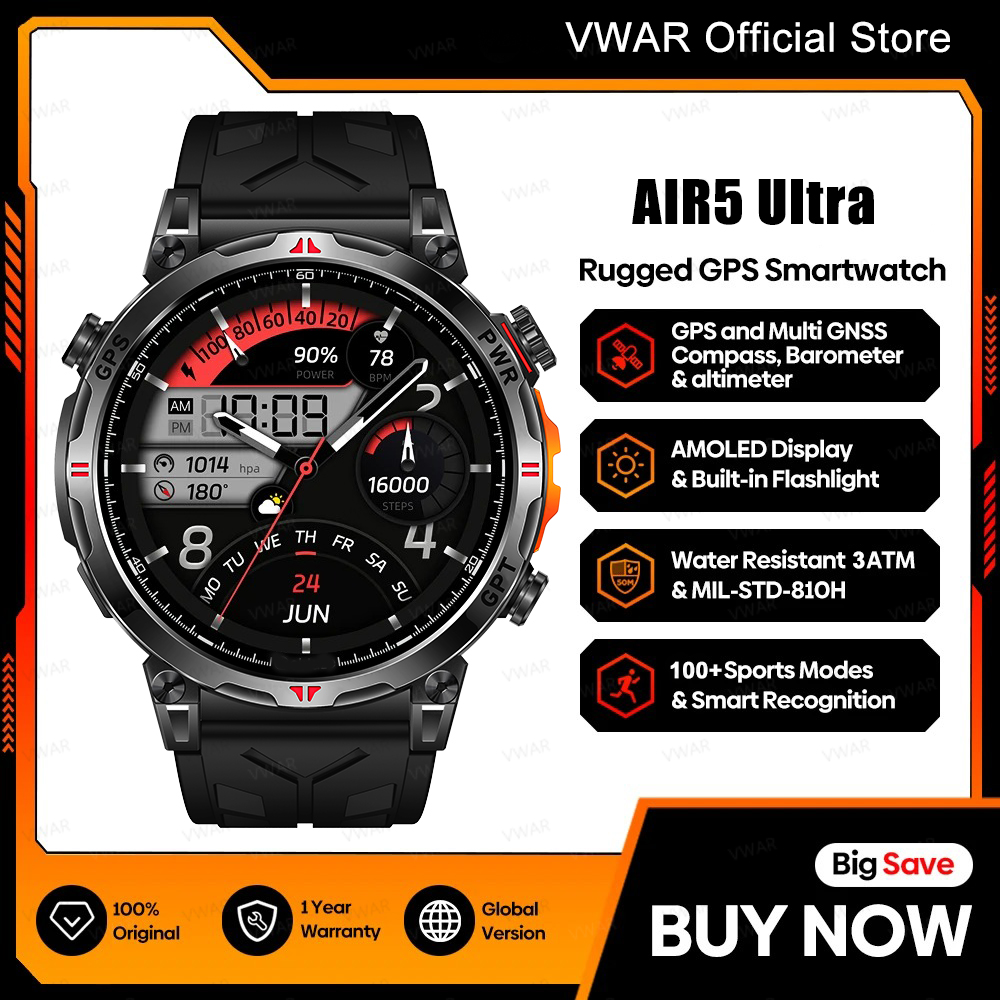 Watch Vs Smartwatch - 2025年新型VWAR GPSスマートウォッチ 1.56インチAMOLEDスクリーン コンパス 気圧計 高度計