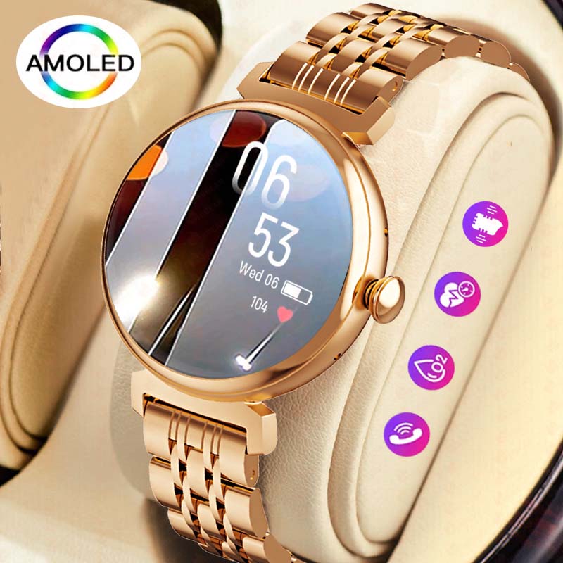 Watches Ladies Smartwatch - 1.04 インチ AMOLED スクリーンファッションレディーススマートウォッチ画面常に表示 Bluetooth 通話スマートウォッチメタルボディ小画面時計