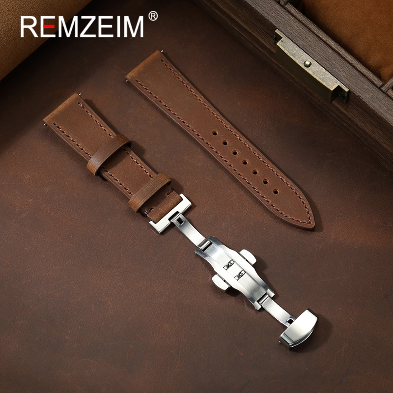 男性女性ユニセックスクレイジーホースレザー時計バンド 18  - Smartwatch Vintage Watches For Women のレビューと価格