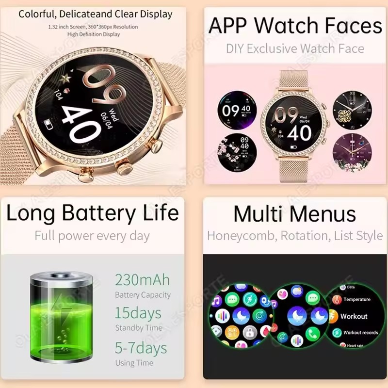 エレガントなデザインのレディーススマートウォッチ。Bluet - Watches Ladies Smartwatch のレビューと価格